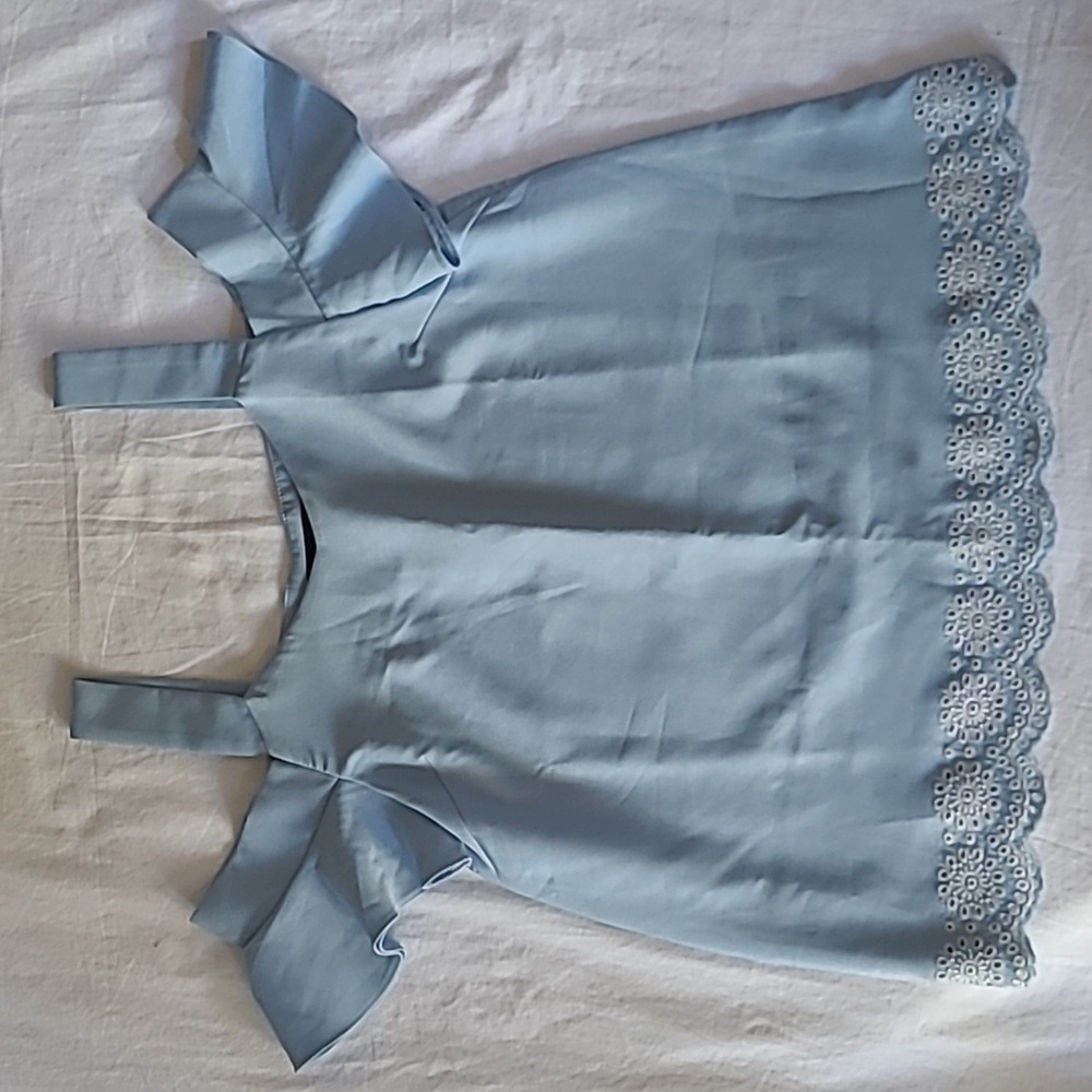 Blue Rain Light Blue Cold Shoulder Tank Top